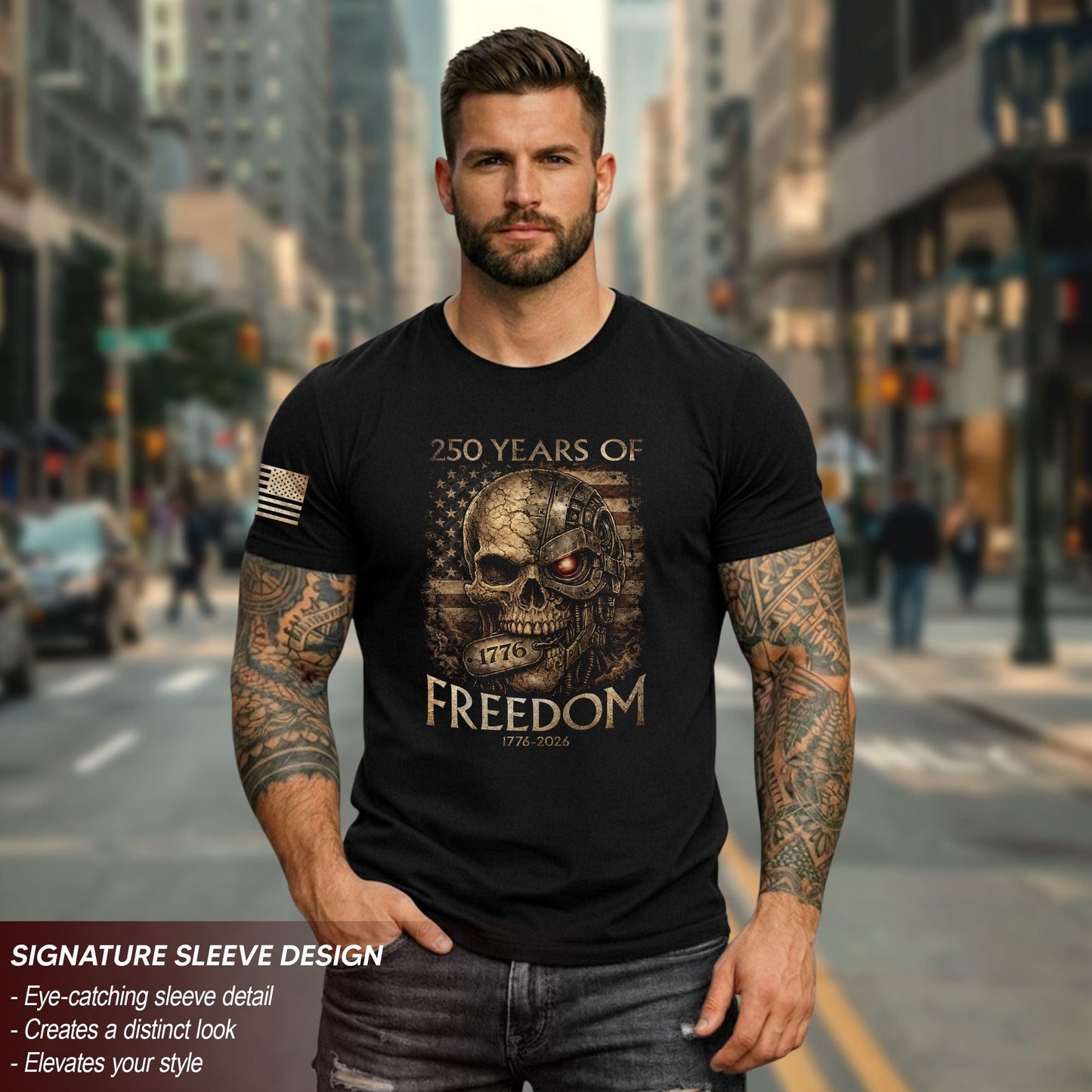 USA 250th Anniversary 250 Years Shirt 1776-2026 Mental Strength Freedom Cyborg Skull Patriotic Mens