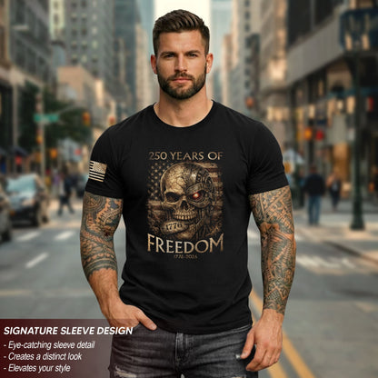 USA 250th Anniversary 250 Years Shirt 1776-2026 Mental Strength Freedom Cyborg Skull Patriotic Mens